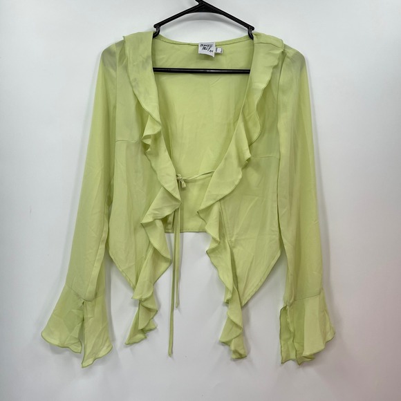 Princess Polly Tops - Princess Polly Lime Green Sheer Ruffle Wrap Long Sleeve Crop Top Size 4